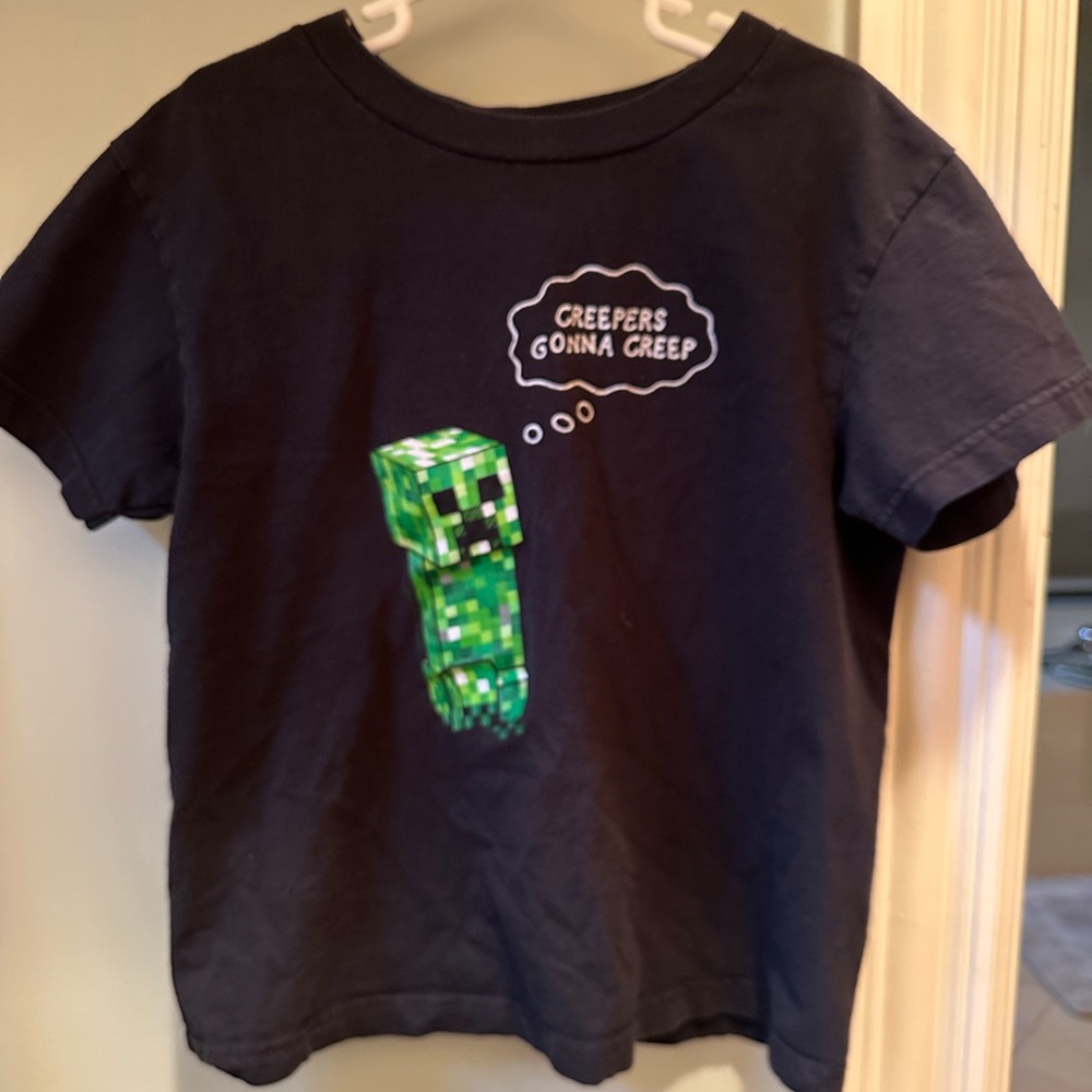 Kids Minecraft Mohang XS Creeper T-Shirt - Black and Green